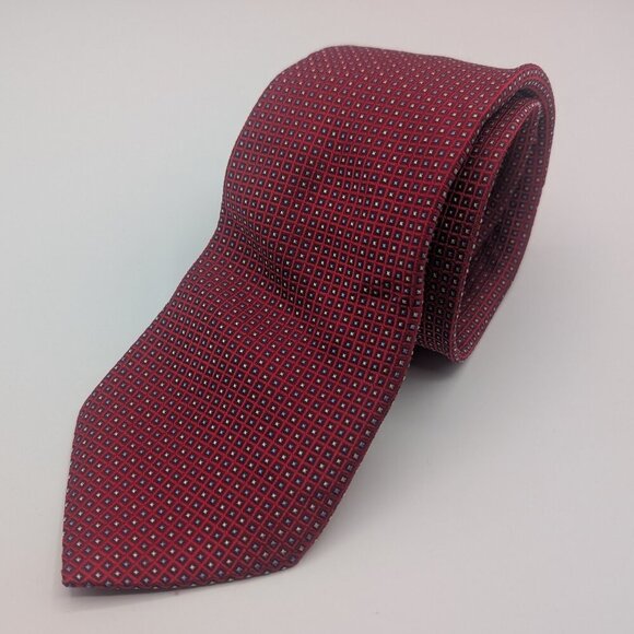Eagle shirtmakers red tie silk with geometric patterned formal - Picture 1 of 7